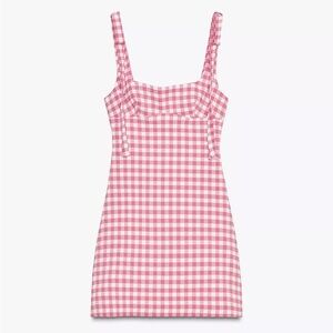 Zara Pink Gingham Square-Neck Mini Dress